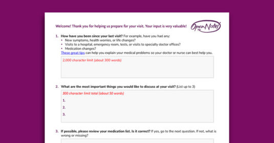 Preview: OpenNotes form for telemedicine visits