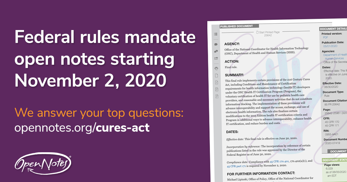 Federal rules mandate open notes starting November 2, 2020