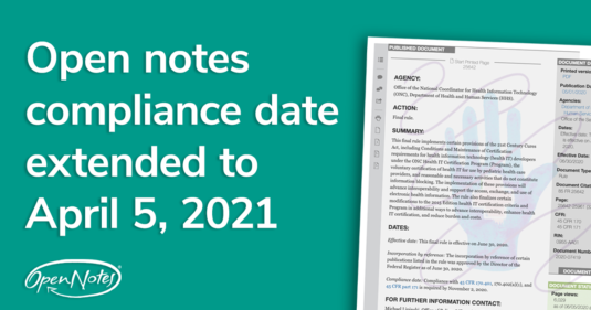 Open notes compliance date extended to April 5, 2021